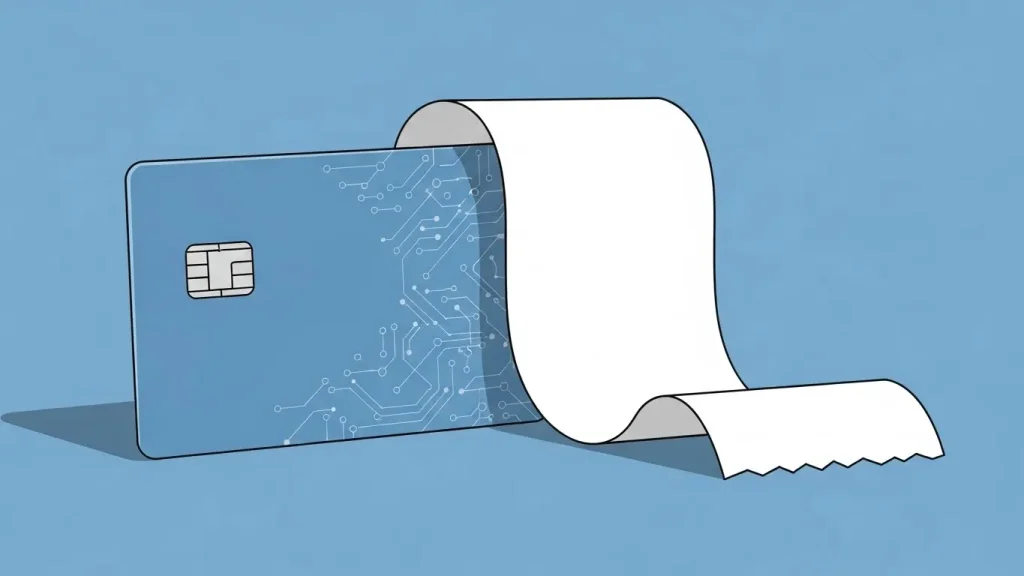 현대 백화점 카드 거래 구조를 나타내는 2D 금융 일러스트