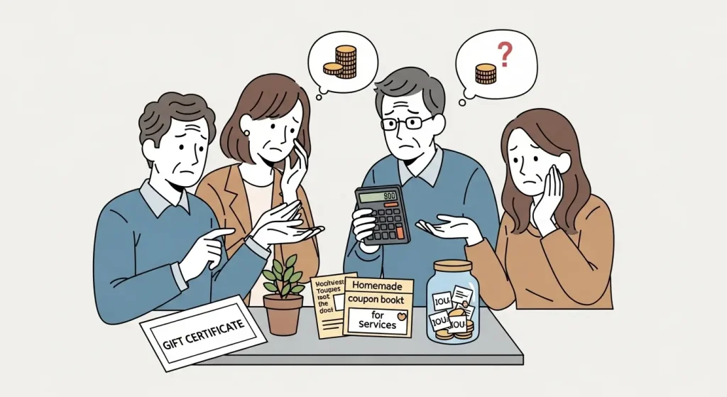 상품권 외 다른 신용카드 현금화 방법을 고민하는 소비자 일러스트