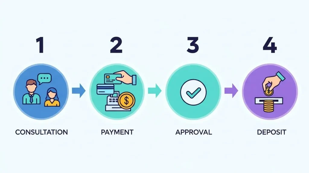 상담부터 입금까지 이어지는 단계별 현금화 진행 프로세스 흐름도